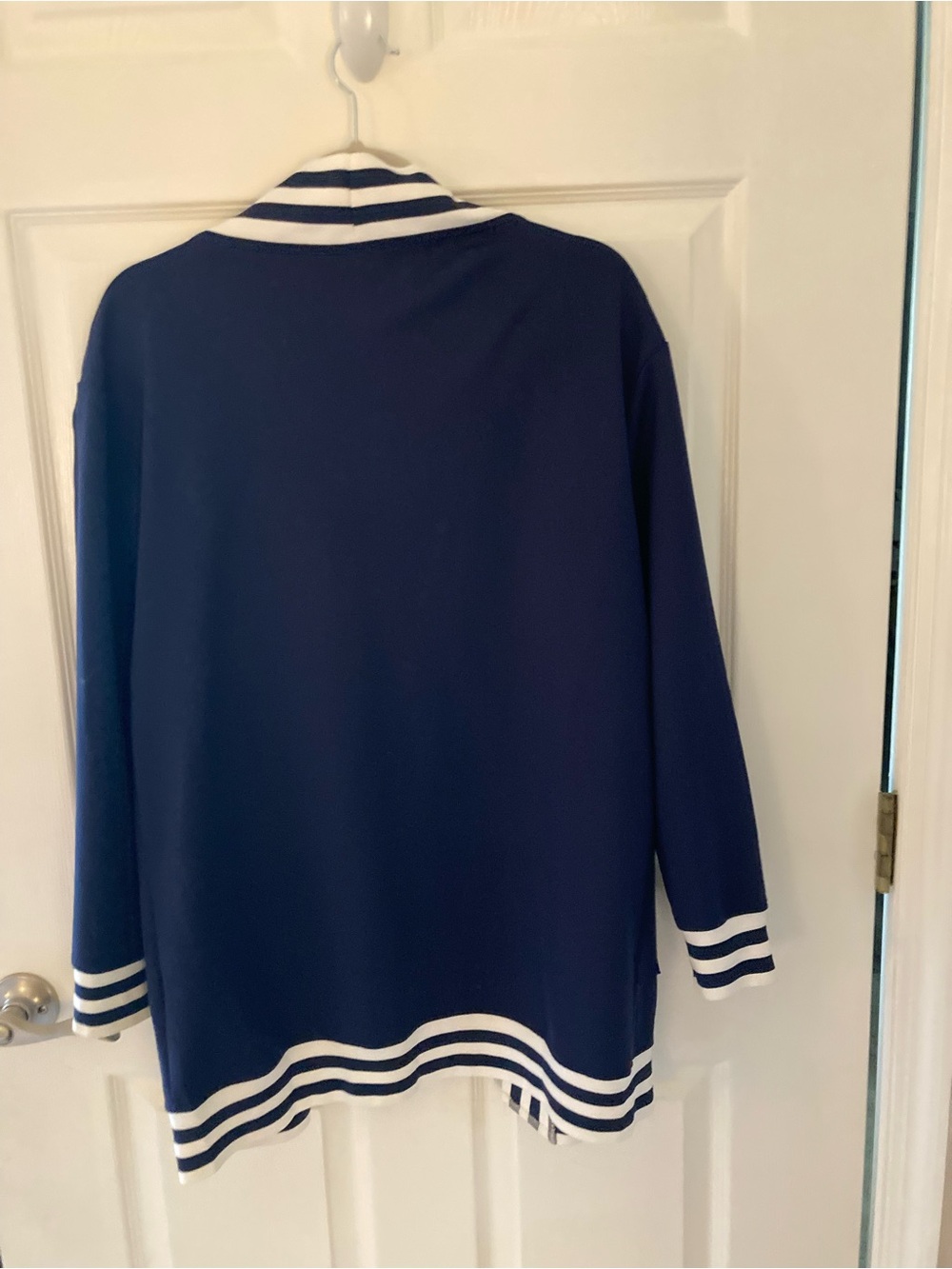 HAUTE SHORE Navy and White Striped-Trim Cardigan